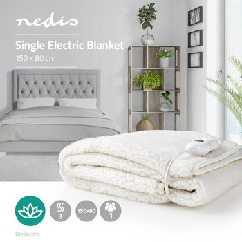 PEBL120CWT1 Elektrische deken | onderdeken | 1 persoon | 150 x 80 cm | 3 warmte standen | wasmachinebestendig |  Product foto
