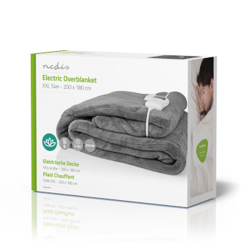 PEBL150CGY Elektrische deken | bovendeken | 2 personen | 200 x 180 cm | 9 warmte standen | wasmachinebestendig  Verpakking foto
