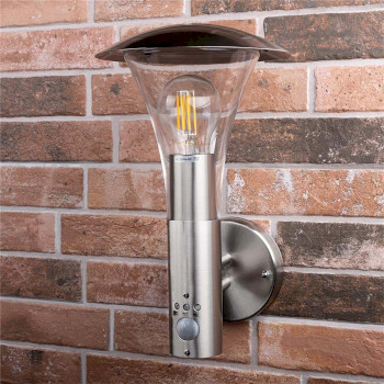 RA-OUTDOOR6 Wandlamp buiten 60 w incl. bewegingssensor geborsteld staal Product foto