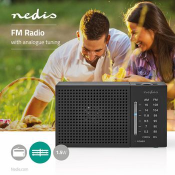 RDFM1200BK Fm-radio | draagbaar model | am / fm | batterij gevoed | analoog | 1.5 w | zwart-wit scherm | koptel Product foto