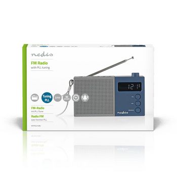 RDFM2210BU Fm-radio | 2,1 w | klok & alarm | multifunctionele draaiknop | grijs / blauw Verpakking foto