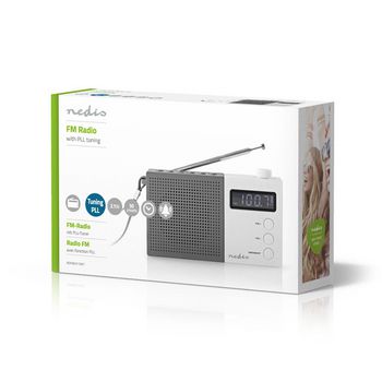 RDFM2210WT Fm-radio | 2,1 w | klok & alarm | multifunctionele draaiknop | grijs / wit Verpakking foto