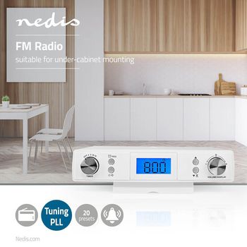 RDFM4010WT Keukenradio | kastontwerp | fm | netvoeding | digitaal | 5 w | zwart-blauw scherm | wit / zilver Product foto