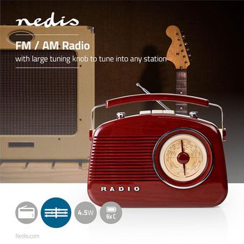 RDFM5000BN Fm-radio | tafelmodel | am / fm | batterij gevoed / netvoeding | analoog | 4.5 w | handgreep | bruin Product foto