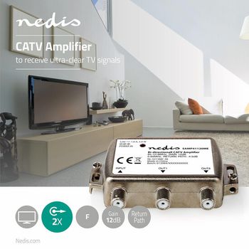 SAMP41120ME Catv-versterker | versterking: 12 db | 85 - 1218 mhz | outputs: 2 | return path | zilver Product foto