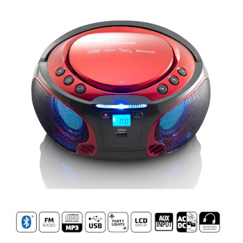 SCD-550RD Scd-550rd draagbare fm-radio cd/mp3/usb/bluetooth-speler® met led-verlichting rood