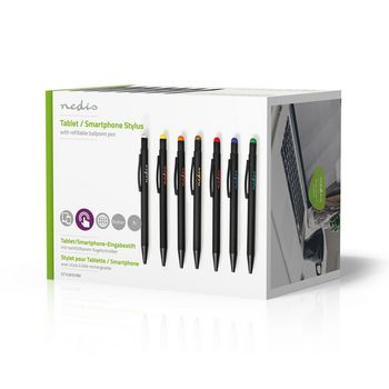 STYLB107BK Stylus pen | gebruikt voor: smartphone / tablet | rubberen tip | 7 stuks | met clip | balpen | zwart Verpakking foto