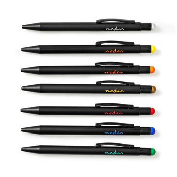 STYLB107BK Stylus pen | gebruikt voor: smartphone / tablet | rubberen tip | 7 stuks | met clip | balpen | zwart Inhoud verpakking foto