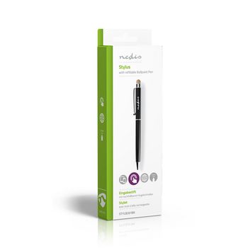 STYLB201BK Stylus pen | gebruikt voor: tablet / smartphone | koperdoek tip | 1 stuks | met clip | balpen | zwar Verpakking foto