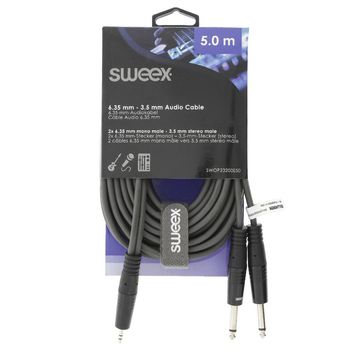 SWOP23200E50 Stereo audiokabel 2x 6.35 mm male - 3.5 mm male 5.0 m donkergrijs Verpakking foto