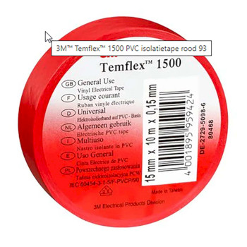TAPE-RED/3M Temflex™ 1500 vinyl elektro-isolatietape 15 mm x 10 m rood  foto