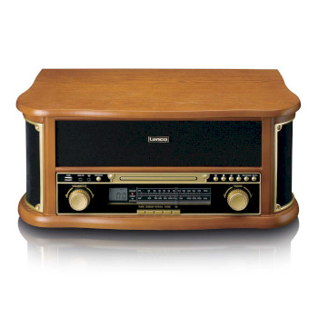 TCD-2551WD Houten retro platenspeler met bluetooth® am/fm-radio usb-codering cd-speler cassettespeler en i Product foto