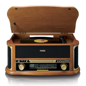 TCD-2551WD Houten retro platenspeler met bluetooth® am/fm-radio usb-codering cd-speler cassettespeler en i Product foto