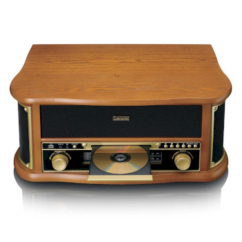 TCD-2551WD Houten retro platenspeler met bluetooth® am/fm-radio usb-codering cd-speler cassettespeler en i Product foto