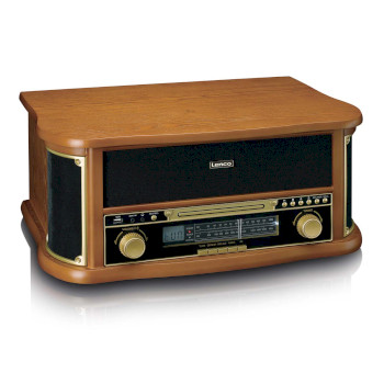 TCD-2551WD Houten retro platenspeler met bluetooth® am/fm-radio usb-codering cd-speler cassettespeler en i Product foto