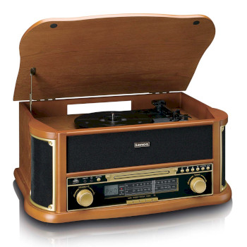 TCD-2551WD Houten retro platenspeler met bluetooth® am/fm-radio usb-codering cd-speler cassettespeler en i Product foto