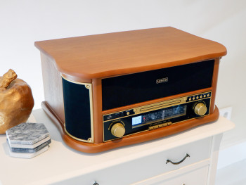 TCD-2551WD Houten retro platenspeler met bluetooth® am/fm-radio usb-codering cd-speler cassettespeler en i Product foto