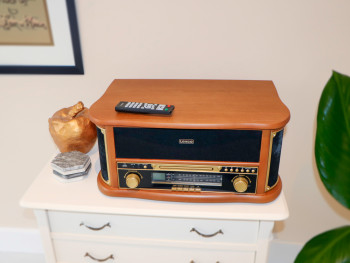 TCD-2551WD Houten retro platenspeler met bluetooth® am/fm-radio usb-codering cd-speler cassettespeler en i Product foto