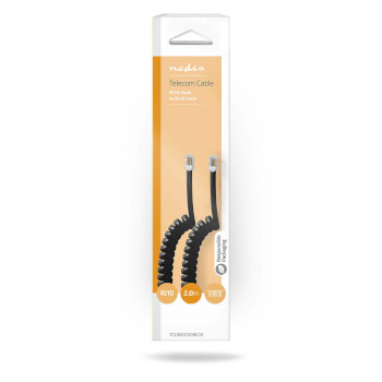TCGB90100BK20 Telecomkabel | rj10 male | rj10 male | 2.00 m | kabel design: gekruld | kabeltype: rj10 | zwart | do  foto