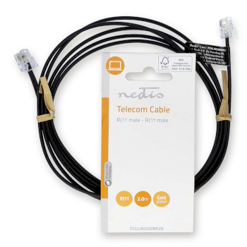TCGL90200BK20 Telecomkabel | rj11 male | rj11 male | 2.00 m | kabel design: plat | goud verguld | kabeltype: rj11   foto