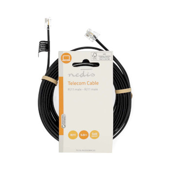 TCGL90200BK50 Telecomkabel | rj11 male | rj11 male | 5.00 m | kabel design: plat | goud verguld | kabeltype: rj11   foto