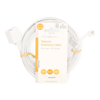 TCGL90205WT50 Telecomverlengkabel | rj11 male | rj11 female | 5.00 m | kabel design: plat | kabeltype: rj11 | wit   foto