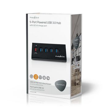 UHUBUP3510BK Usb-hub | usb micro-b female | usb-a female | 5-poorts poort(en) | qc3.0 / usb 3.2 gen 1 | netvoedin Verpakking foto