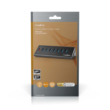 UHUBUP3810BK Usb-hub | usb micro-b female | usb-a female | 8-poorts poort(en) | qc3.0 / usb 3.2 gen 1 | netvoedin