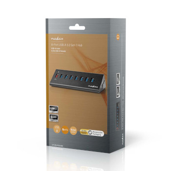 UHUBUP3810BK Usb-hub | usb micro-b female | usb-a female | 8-poorts poort(en) | qc3.0 / usb 3.2 gen 1 | netvoedin Verpakking foto