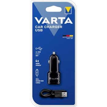 VARTA-57931 Autolader 2-uitgangen 3.4 a usb zwart
