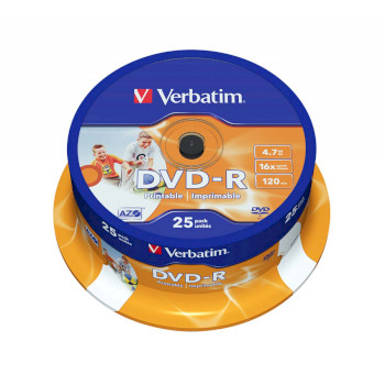 VB-DMR47S2PA Dvd-r 16x 4.7gb wide inkjet printable id branded 25 pack spindel