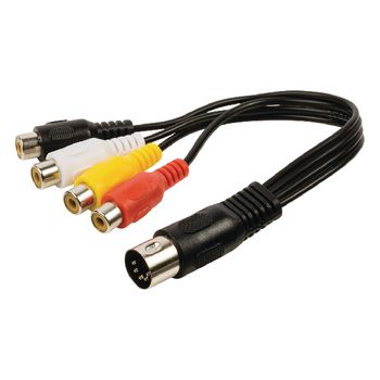 VLAP20450B02 Stereo audiokabel 5-pins din male - 4x rca female 0.20 m zwart