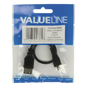 VLCP60570B02 Usb 2.0 kabel micro-b male - usb a female 0.20 m zwart Product foto