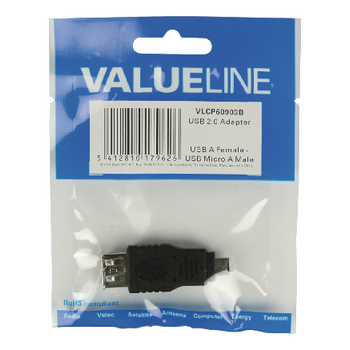 VLCP60903B Usb 2.0-adapter micro-a male - usb a female zwart Verpakking foto