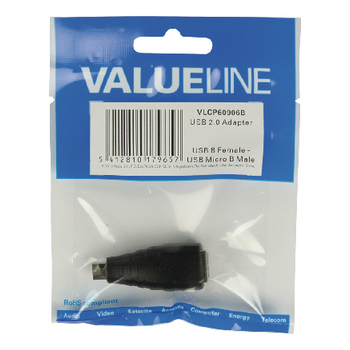 VLCP60906B Usb 2.0-adapter micro-b male - b female zwart Verpakking foto