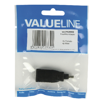 VLCP62900B Firewire400-adapter firewire 4-pins male - firewire 6-pins female zwart Verpakking foto