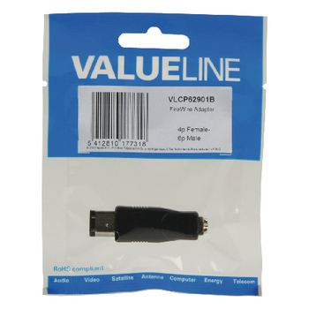 VLCP62901B Firewire400-adapter firewire 6-pins male - firewire 4-pins female zwart Verpakking foto