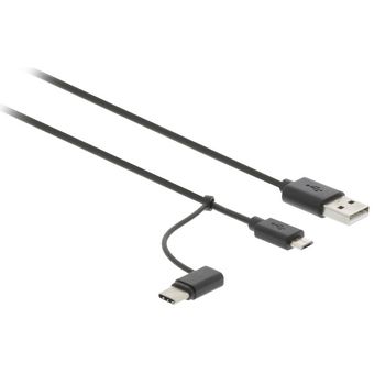 VLMP60610B1.00 Usb 2.0 kabel usb a male - usb-micro-b / usb-c male 1 m zwart + type-c-adapter Product foto