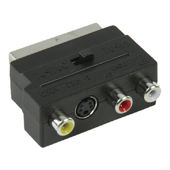 VLVB31902B Scart-adapter schakelbaar scart male - s-video female + 3x rca female zwart Product foto