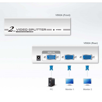 VS92A-AT-G 2-poorts vga-splitser (350mhz) Product foto