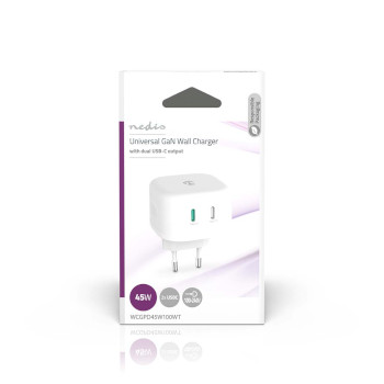 WCGPD45W100WT Oplader | 45 w | gan | pd3.0 45w | snellaad functie | 2.25 / 3.0 a | outputs: 2 | 2x usb-c™ |   foto