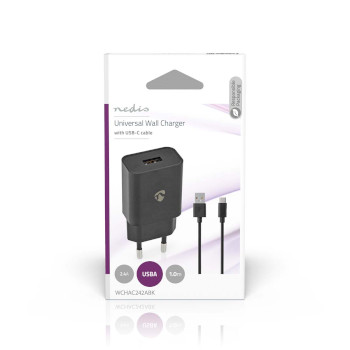 WCHAC242ABK Oplader | 12 w | snellaad functie | 1x 2.4 a | outputs: 1 | usb-a | usb type-c™ (los) kabel |   foto