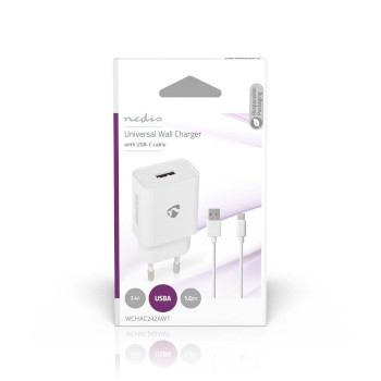 WCHAC242AWT Oplader | 12 w | snellaad functie | 1x 2.4 a | outputs: 1 | usb-a | usb type-c™ (los) kabel |   foto