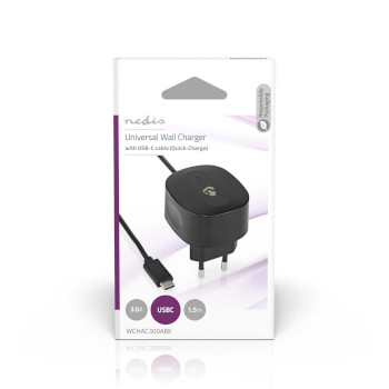 WCHAC300ABK Oplader | 15 w | snellaad functie | 1x 3.0 a | outputs: 1 | usb-c kabel | 1.50 m | single voltage ou Verpakking foto