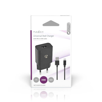 WCHAM105ABK Oplader | 5 w | 1.0 a | outputs: 1 | usb-a | micro-usb | 1.00 m | single voltage output | zwart  foto