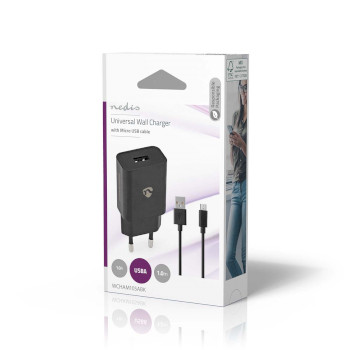 WCHAM105ABK Oplader | 5 w | 1.0 a | outputs: 1 | usb-a | micro-usb | 1.00 m | single voltage output | zwart Verpakking foto