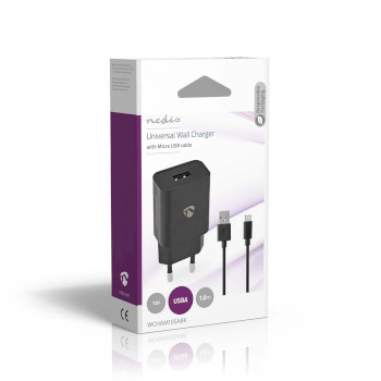 WCHAM105ABK Oplader | 5 w | 1.0 a | outputs: 1 | usb-a | micro-usb | 1.00 m | single voltage output | zwart Verpakking foto