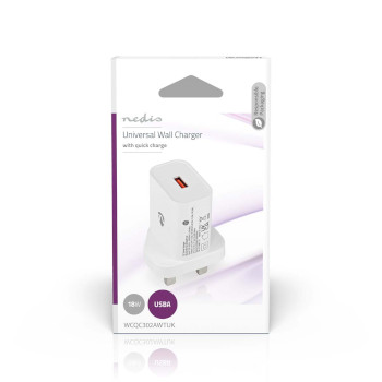 WCQC302AWTUK Oplader | 18 w | snellaad functie | 3.0 a | outputs: 1 | usb-a | automatische voltage selectie  foto