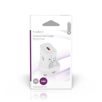 WCQC302AWTUK Oplader | 18 w | qc3.0 | snellaad functie | 3.0 a | outputs: 1 | usb-a | automatische voltage select  foto