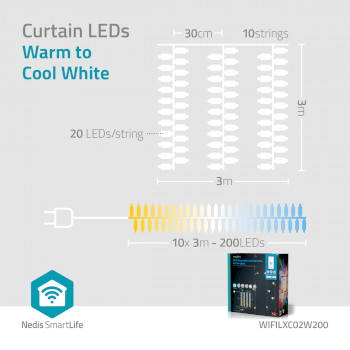 WIFILXC02W200 Smartlife-kerstverlichting | gordijn | wi-fi | warm tot koel wit | 200 led\'s | 3 m | android™  Product foto